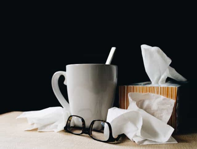 Tea and tissues for flu symptom relief